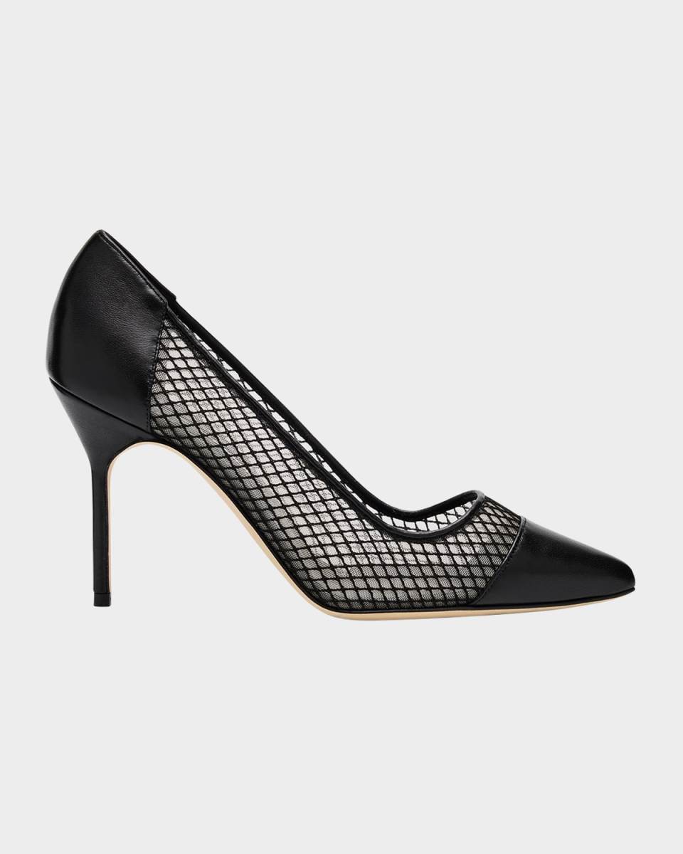 Capcour Net Leather Cap-Toe Pumps